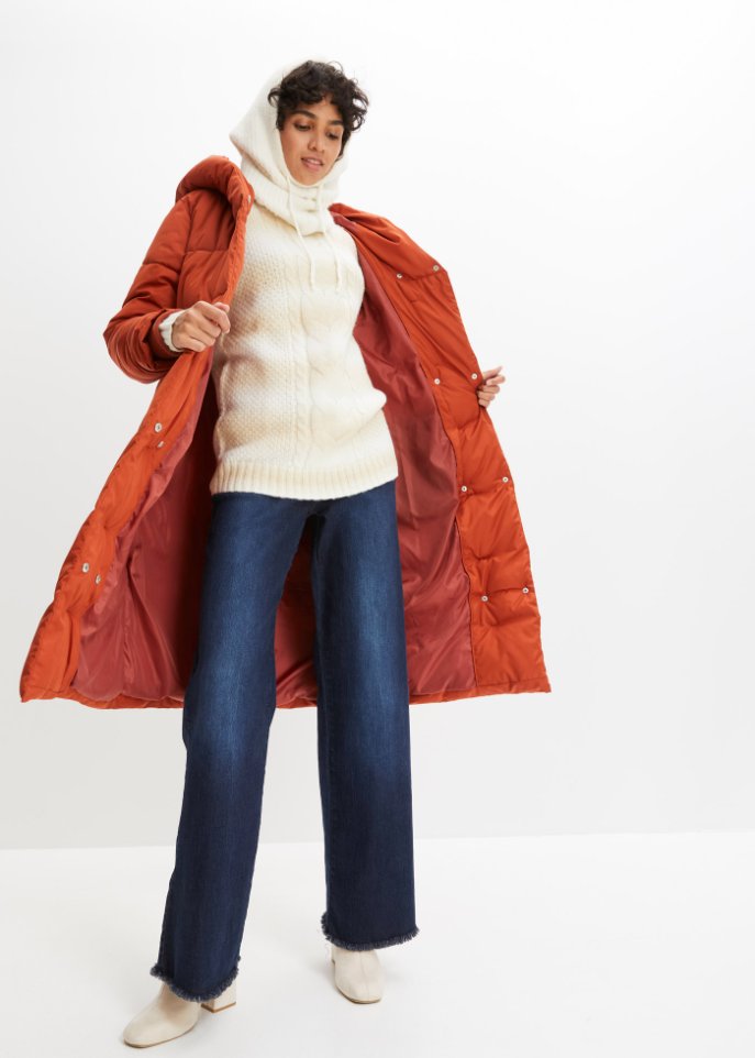 Wattierter Oversize-Mantel mit Kapuze, aus recyceltem Polyester