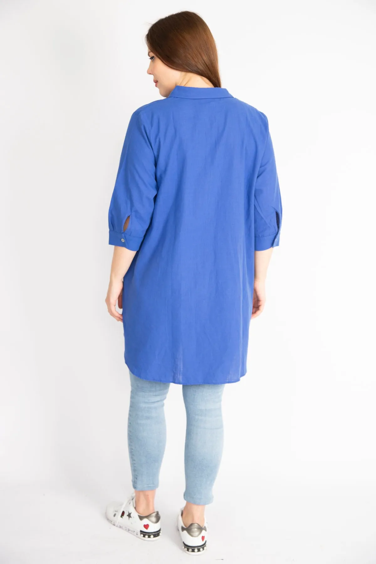 Şans  Damen-Hemd von Saks, groß, aus gewebtem Stoff, vorne geknöpft, mit Capri-Ärmeln und Bündchen, 65n36343