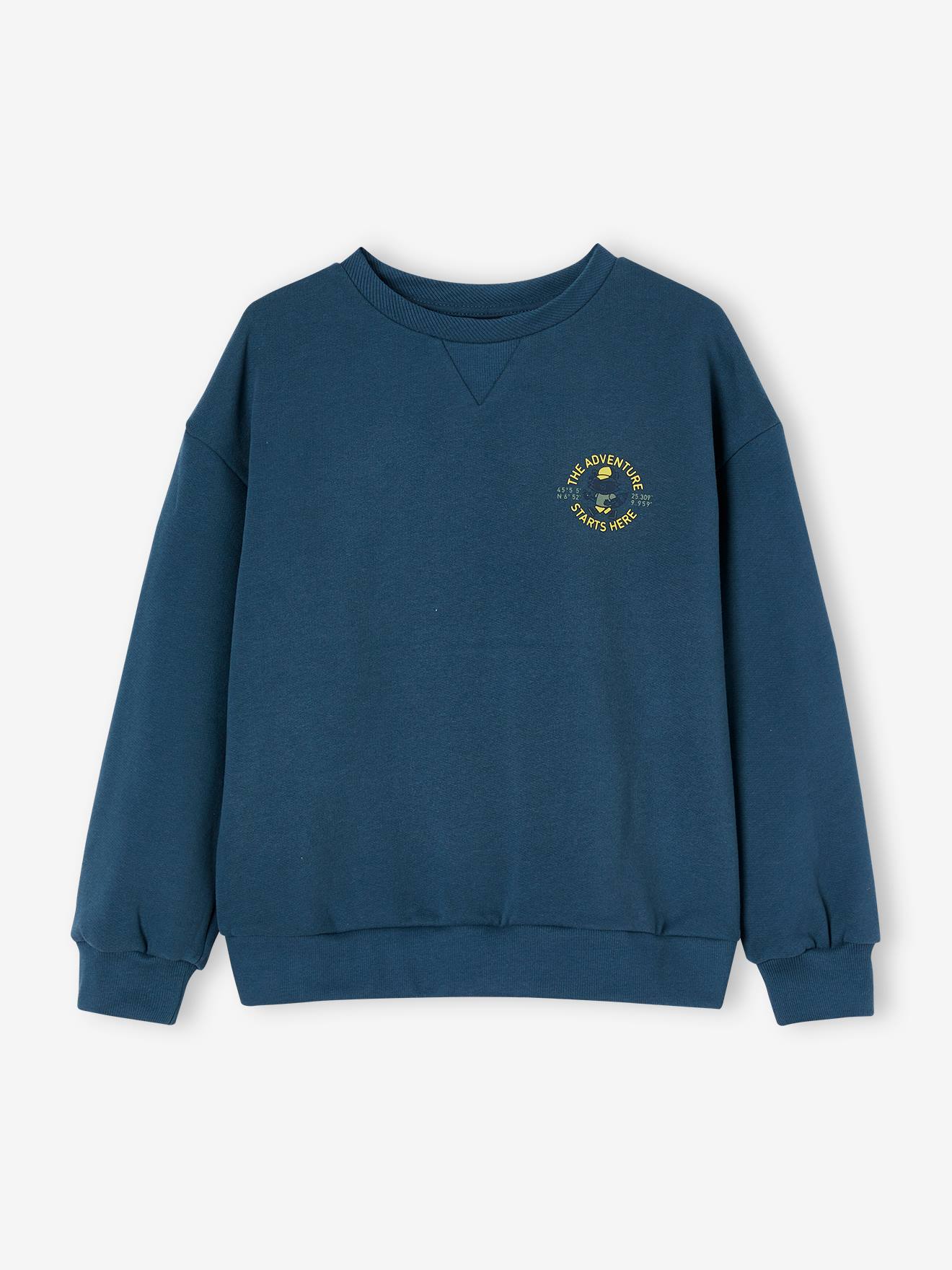 Sweat grand motif geocaching dos garçon bleu pétrole