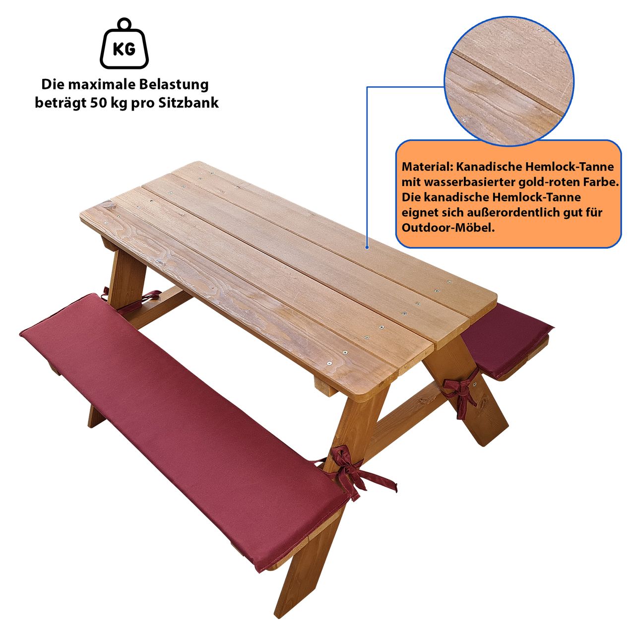 Coemo Kinder-Sitzgruppe Picknicktisch Spieltisch Holz