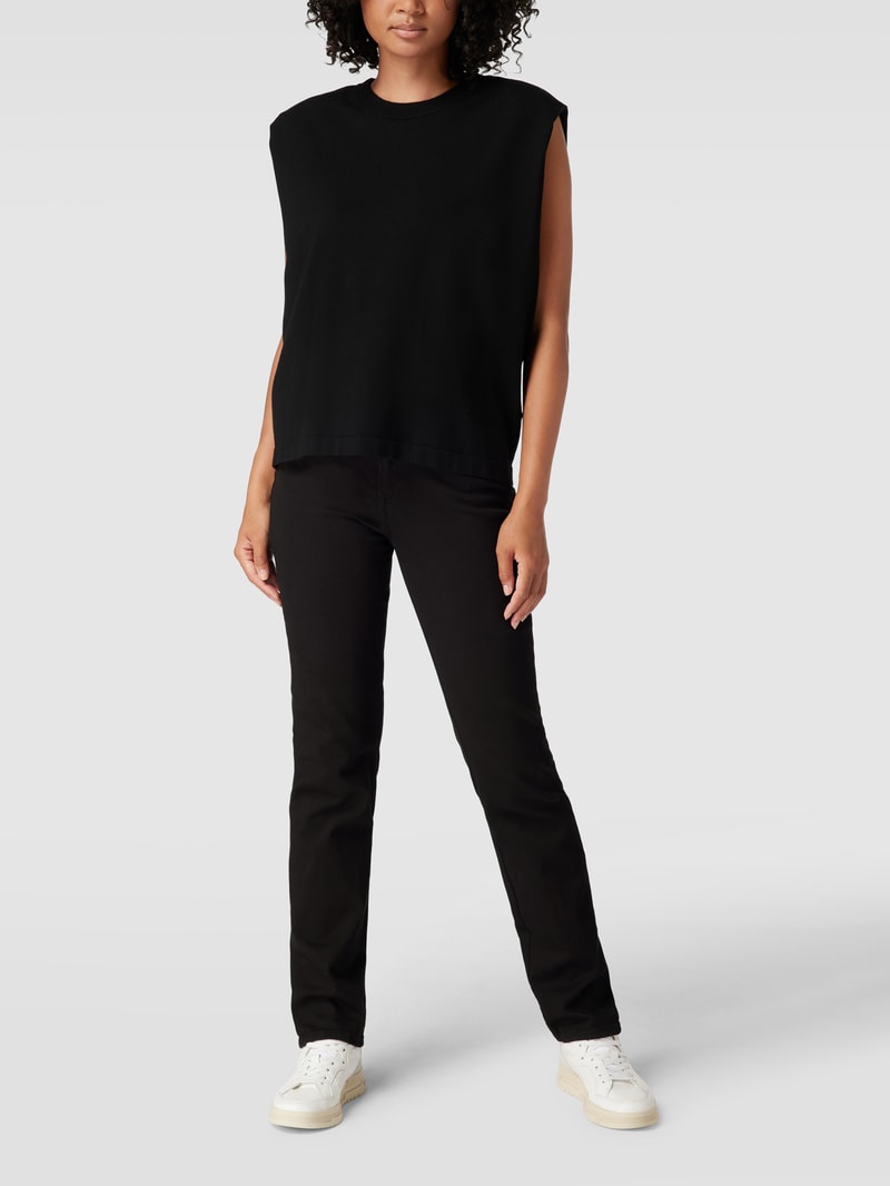 Jeans mit Label-Patch aus Leder Modell 'Carola' in schwarz