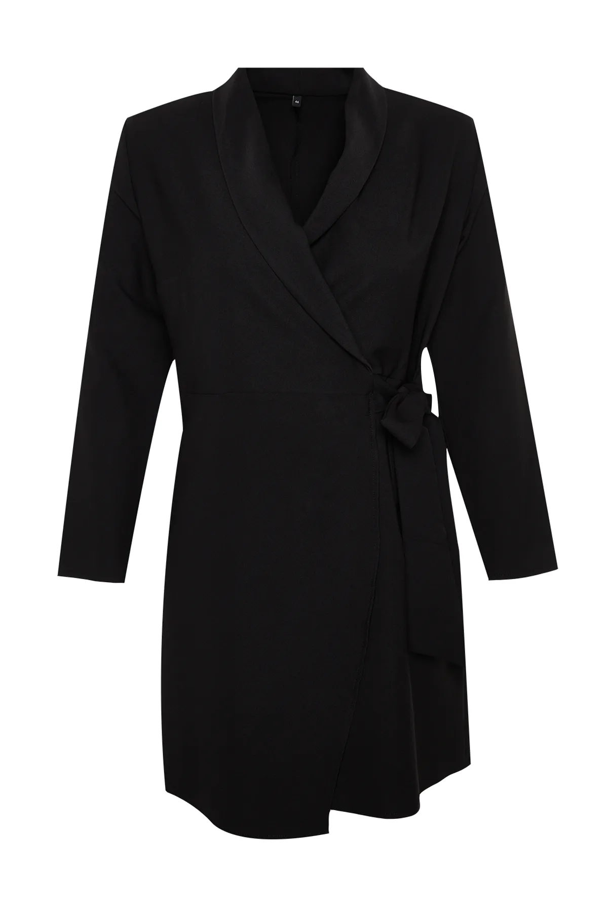 Trendyol Curve  Schwarzes gerades, zweireihiges Mini-Gewebekleid in Übergröße TBBAW24AH00058