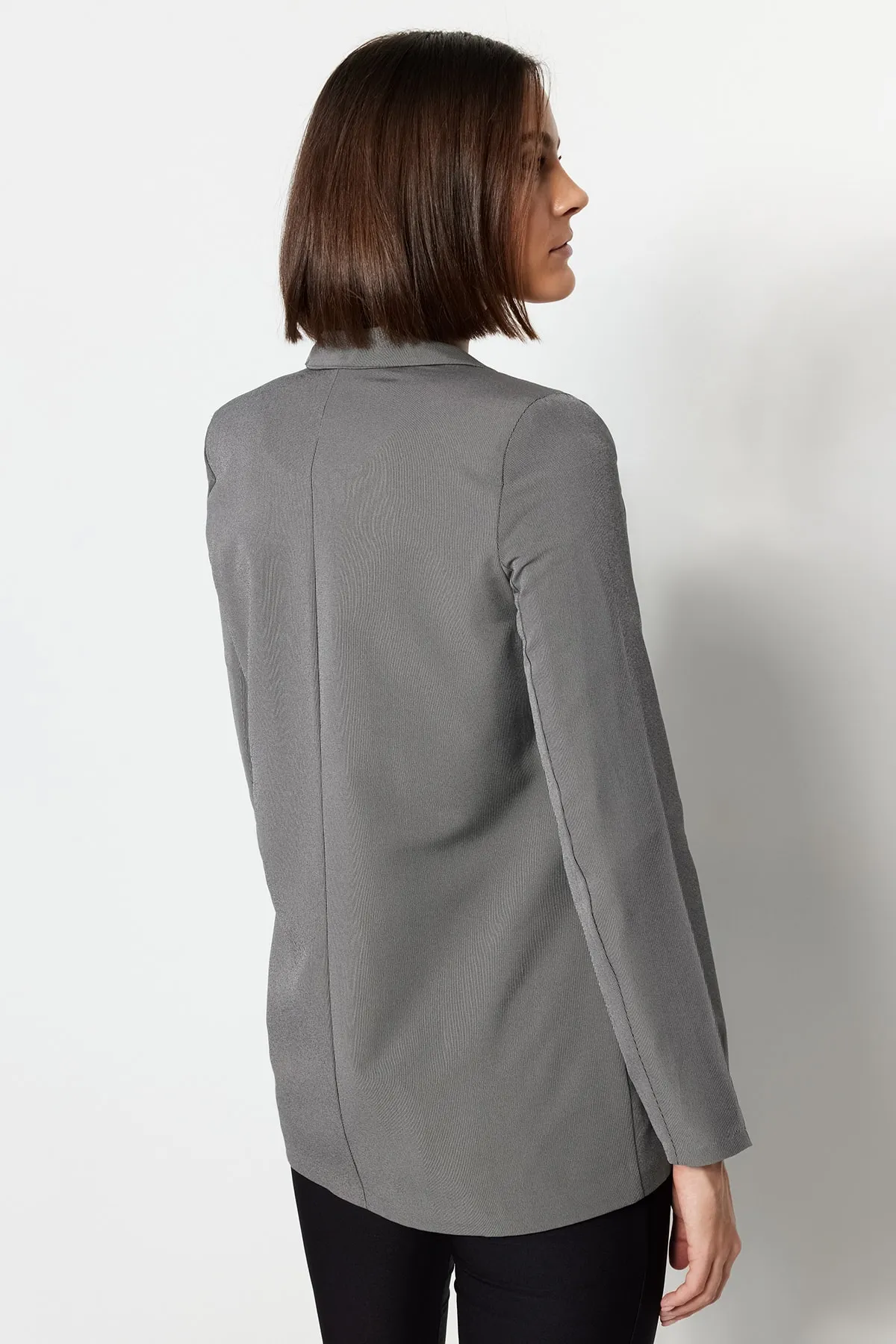 Trendyol Collection  Graue, gefütterte, geknöpfte, gewebte Blazerjacke TWOAW23BC00017