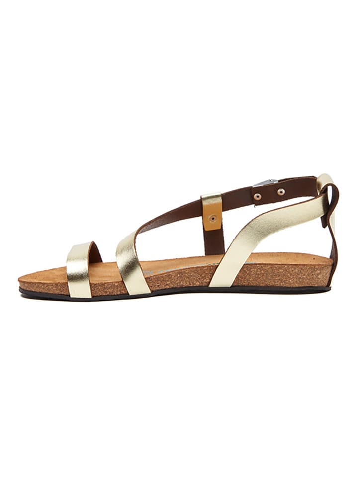 Comfortfusse Leder-Sandalen in Gold günstig kaufen