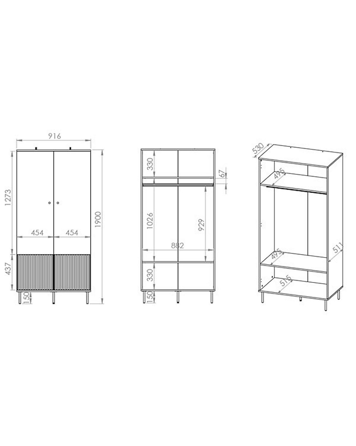 Kleiderschrank Sophie Garderobenschrank 92x53x190cm 2-türig