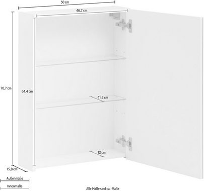 Schildmeyer Spiegelschrank Basic Breite 50 cm, 1-türig, Glaseinlegeböden, Made in Germany
