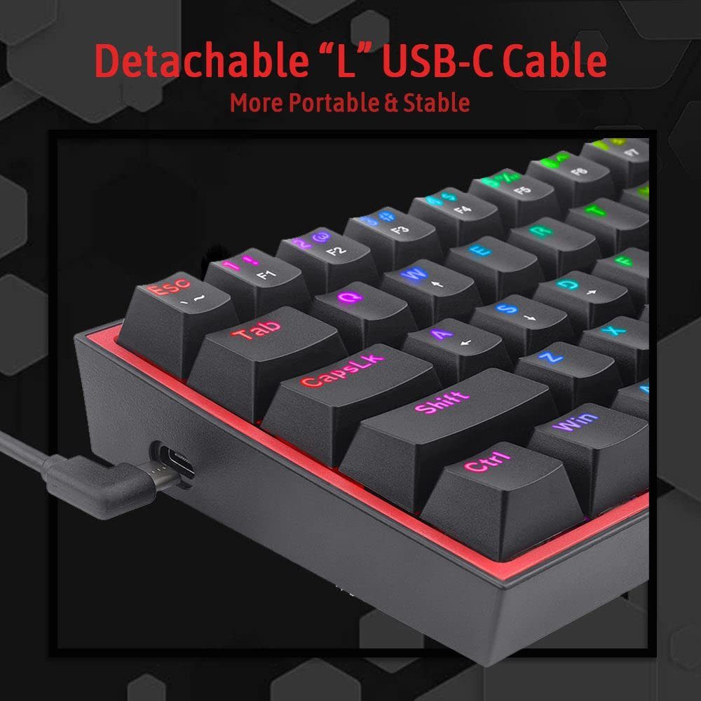 Redragon Redragon K617 RGB Mechanische Gaming-Tastatur mit 61 Tasten Gaming-Tastatur (höhenverstellbar, Pro Software anpassbar)