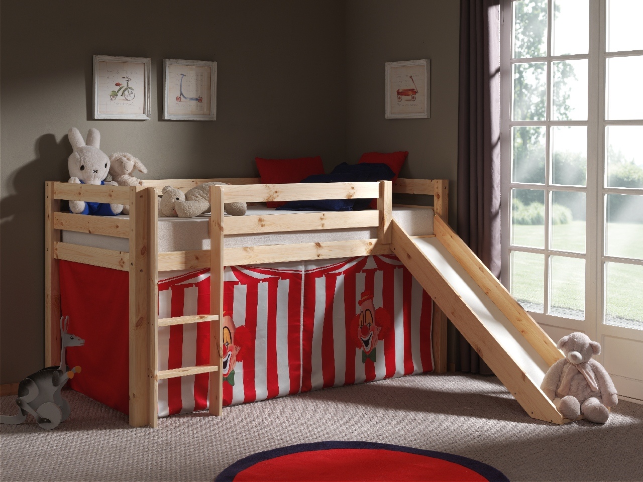 VIPACK Spielbett Pino mit Rutsche und Textilset 