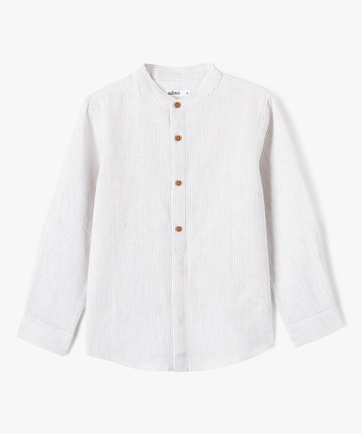 Chemise Garçon à fines rayures à manches longues et col mao raye | GEMO