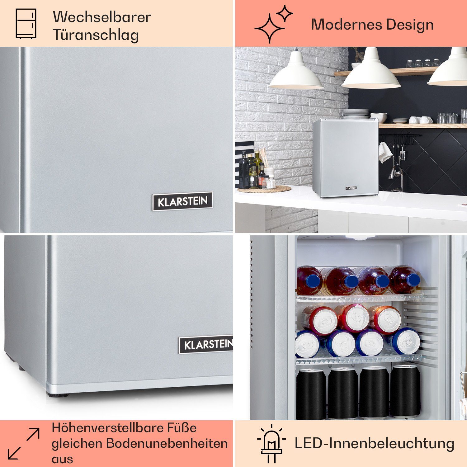 Klarstein Table Top Kühlschrank HEA-HappyHour-32Slb 10035244A, 54 cm hoch, 40 cm breit, Hausbar Minikühlschrank ohne Gefrierfach Getränkekühlschrank klein