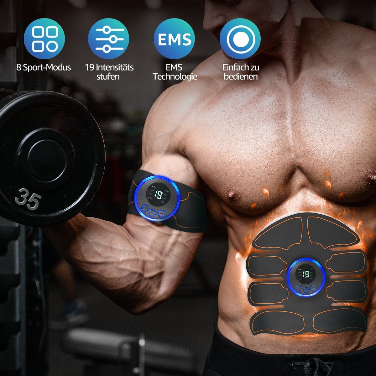 7Magic EMS-Bauchmuskeltrainer EMS-Po-Trainer, EMS-Arm-Trainer, ABS Trainingsgerät,8 Modi, 19 Geschwindigkeitsstufen