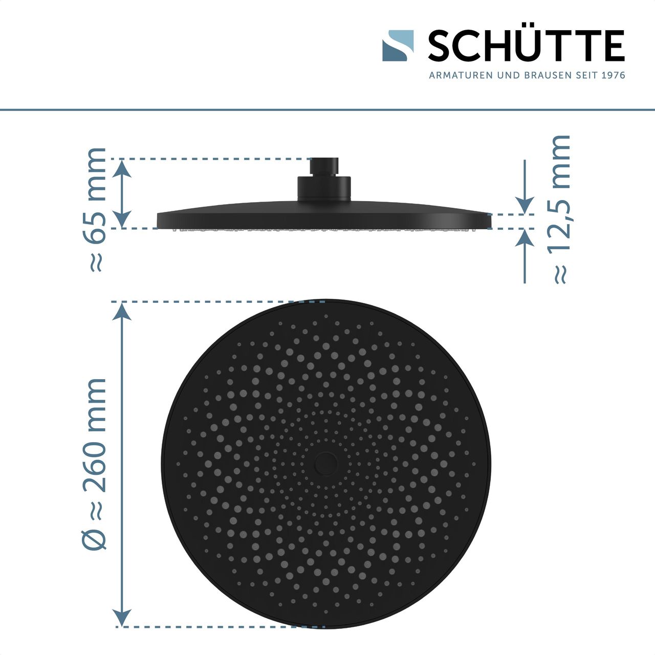 Schütte CAPRI Kopfbrause, Schwarz matt