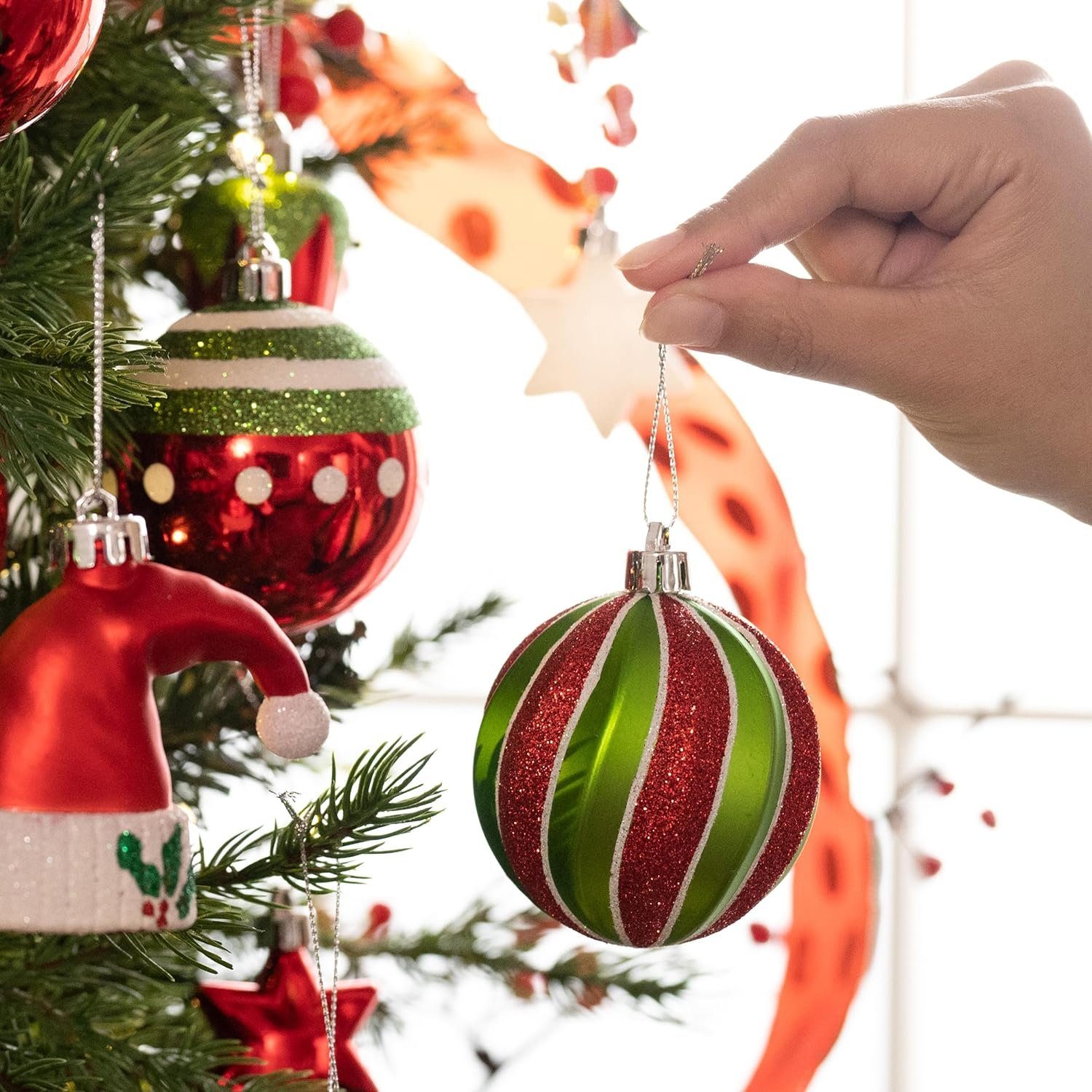DOPWii Christbaumschmuck 70 Stück Weihnachtsdekoration, Paprika, Sterne, Äpfel, Tomaten