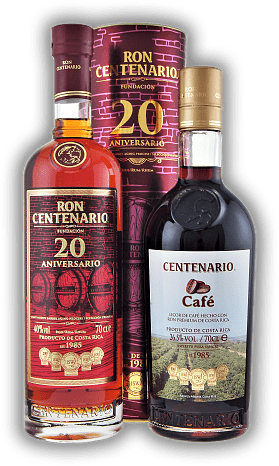 Ron Centenario Sistema Solera 20 Anos Fundacion + 1 Fl. Centenario Rum Café Likör Ron Centenario Sistema Solera 20 Anos Fundacion + 1 Fl. Centenario Rum Café Likör  Alter 20 J. - 1,4	 Liter - Vol 33,25%