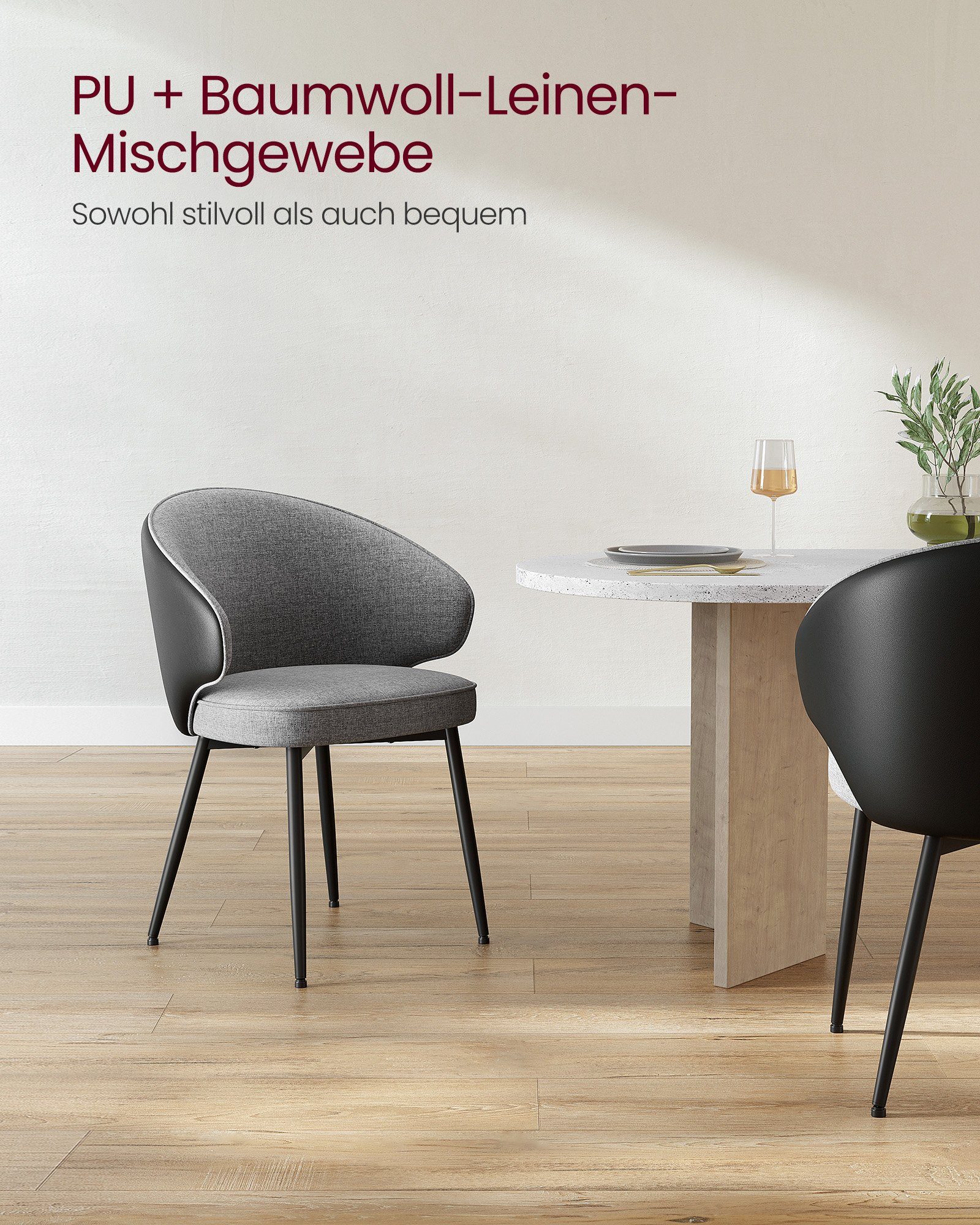 VASAGLE Esszimmerstuhl (1 St), Polsterstuhl, Metallbeine, 49,8 x 55 x 81 cm (T x B x H)