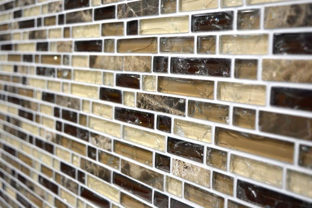 Mosani Mosaikfliesen Glasmosaik Naturstein Mosaik dunkelbeige glänzend / 10 Matten