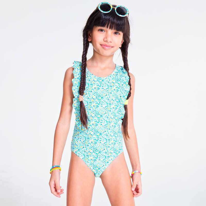 Maillot de bain 1 pièce imprimé vert fille