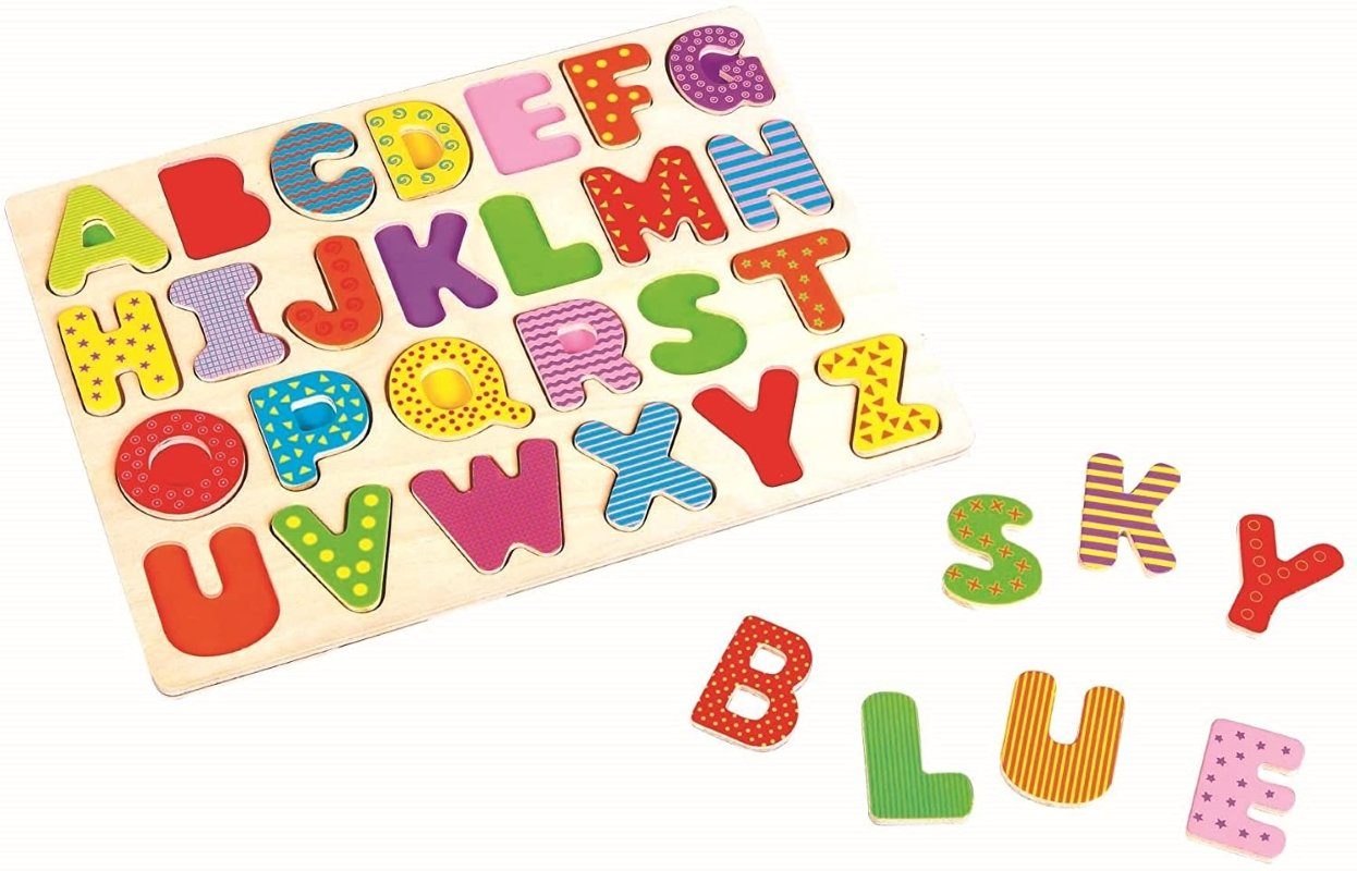 Lelin Lernspielzeug 27 teiliges ABC-Puzzle und 22 teiliges Zahlenpuzzle im Set. Holz