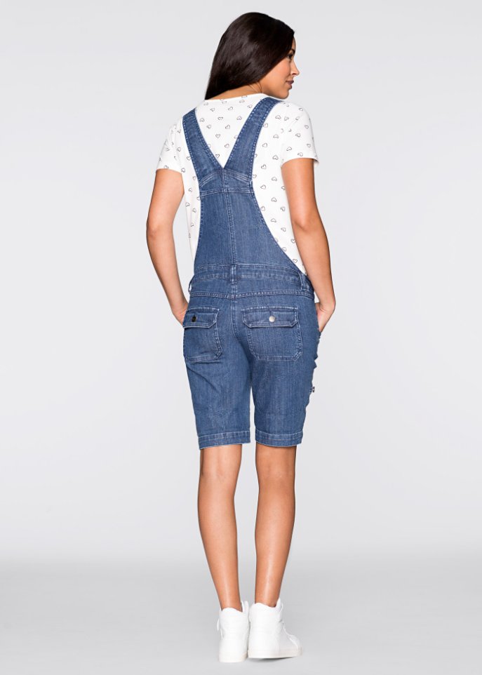 Umstandsjeans-Latzshorts mit Baumwolle