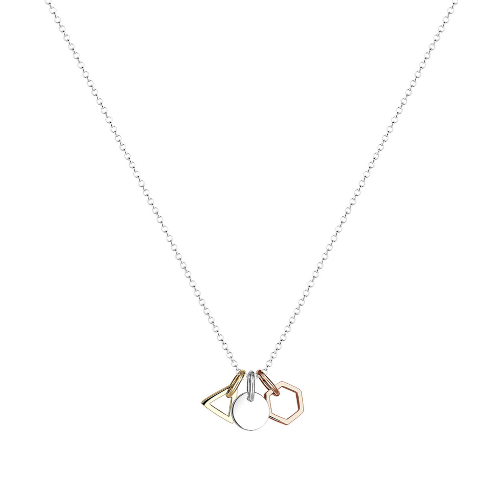 Elli Elli Collier Pendentif Femme Triangle Hexagonal Tendance Tricolore en Argent Ster Bijoux