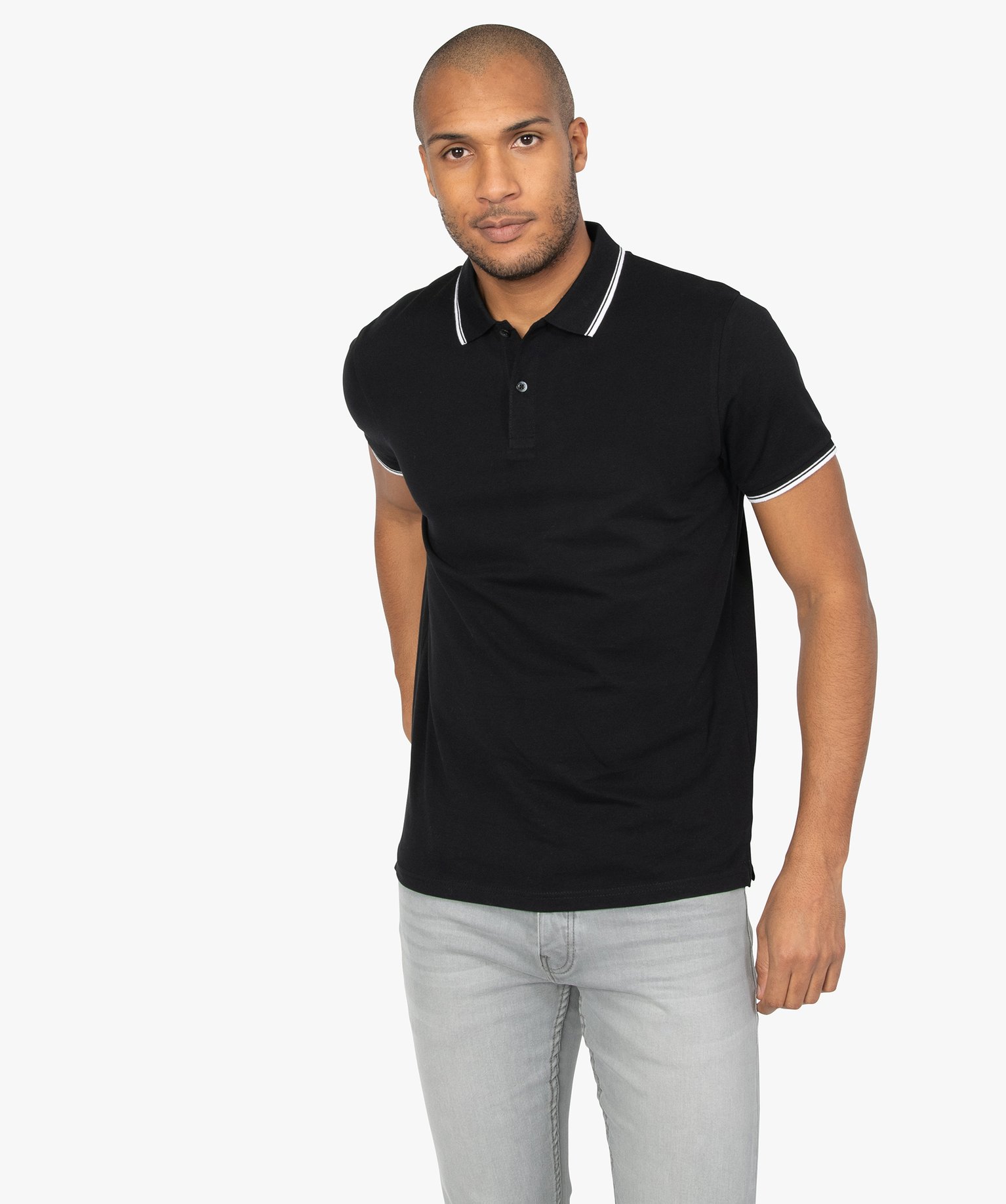 Polo homme à manches courtes 100% coton bio noir | GEMO