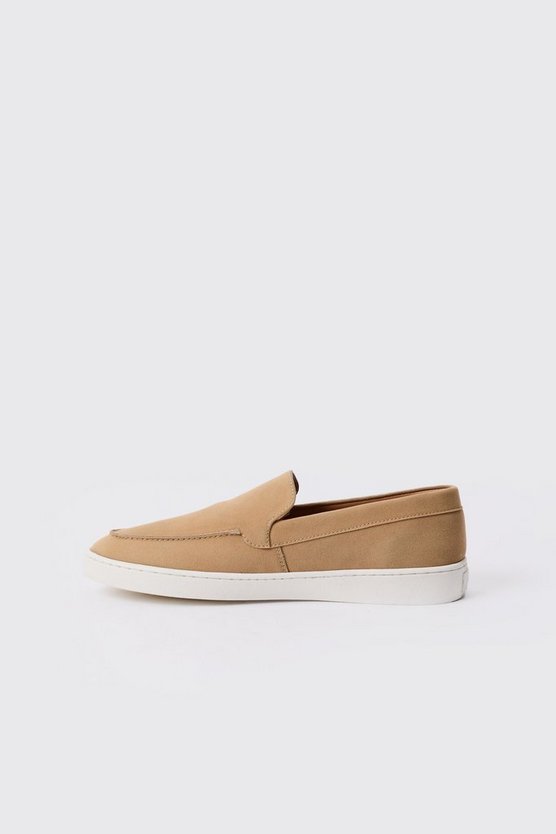 Beige Slip-On Loafer aus Wildlederimitat