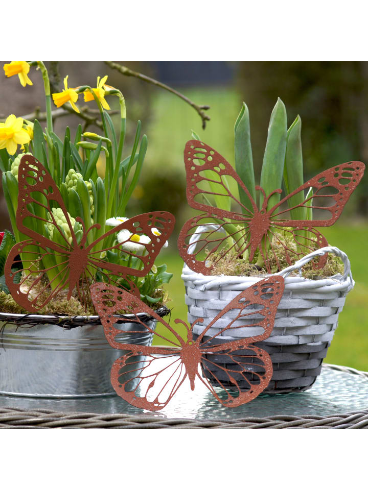 UNUS Gartenstecker Baumstecker Schmetterling 3er Set in Rostoptik in Braun günstig kaufen onesize