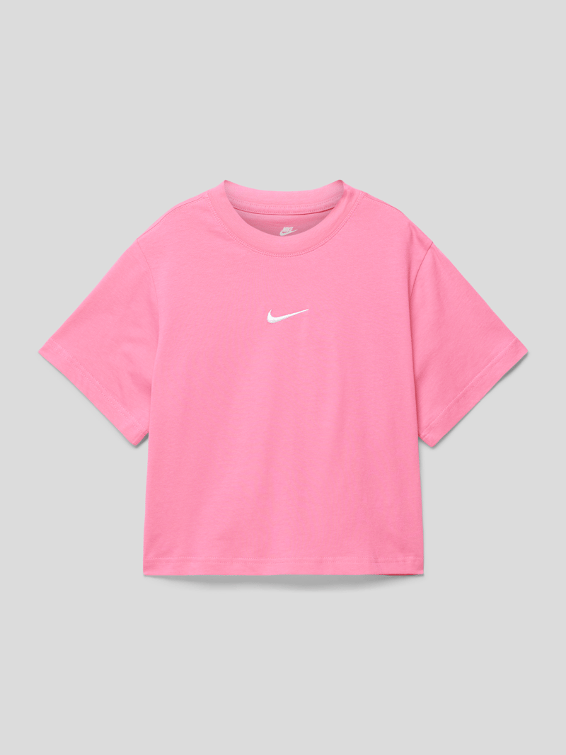 T-Shirt mit Logo-Stitching in neon pink