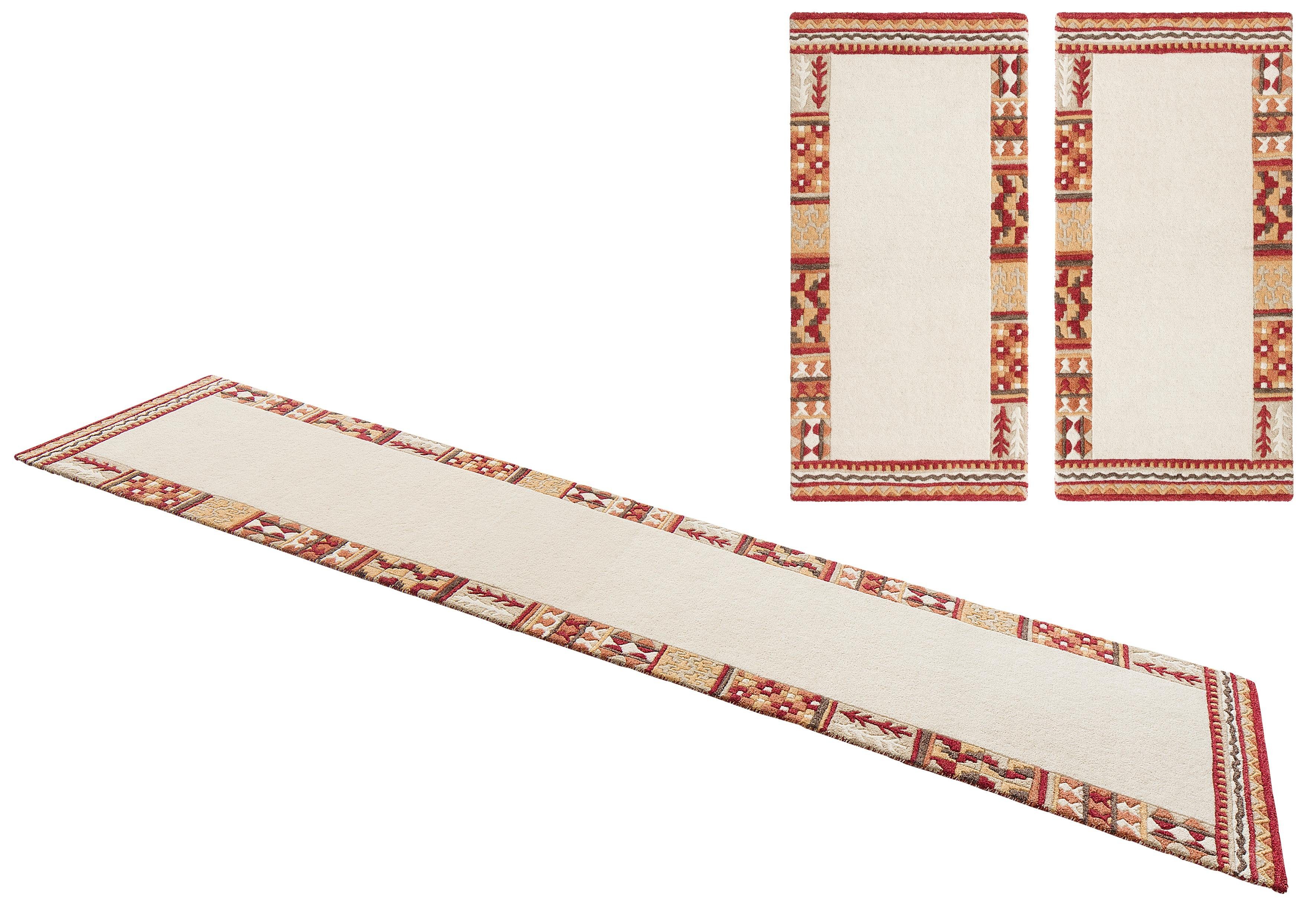 Bettumrandung Nuno THEKO, Höhe 14 mm, (3-tlg), Bettvorleger, reine Wolle, handgetuftet, Läufer-Set, Schlafzimmer