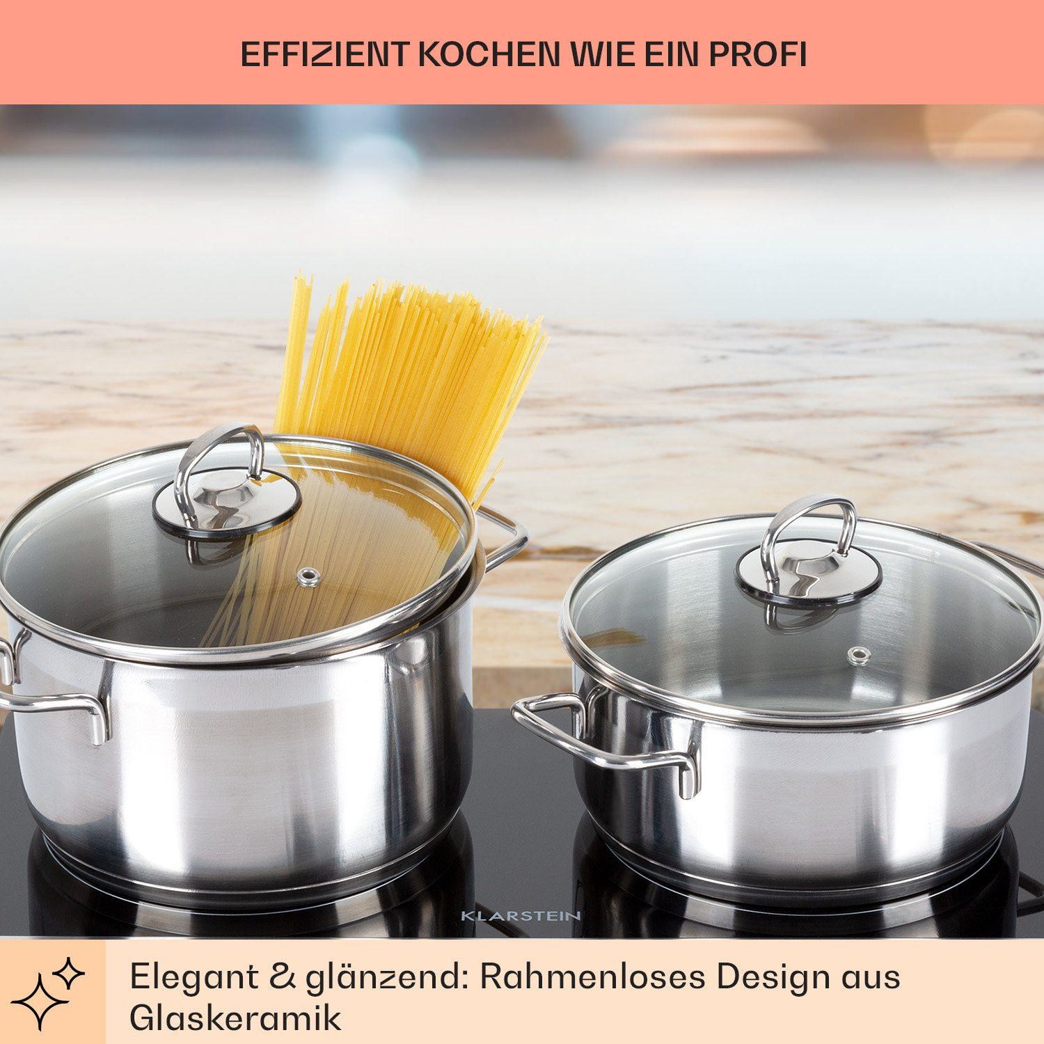 Klarstein Induktions-Kochfeld Cookbuddy Doppel-Kochfeld 2400W 5 Leistungsstufen Glaskeramik CP10-CookBuddy-BK, Kochfeld 2 Zonen Glaskeramik Elektrokochfeld