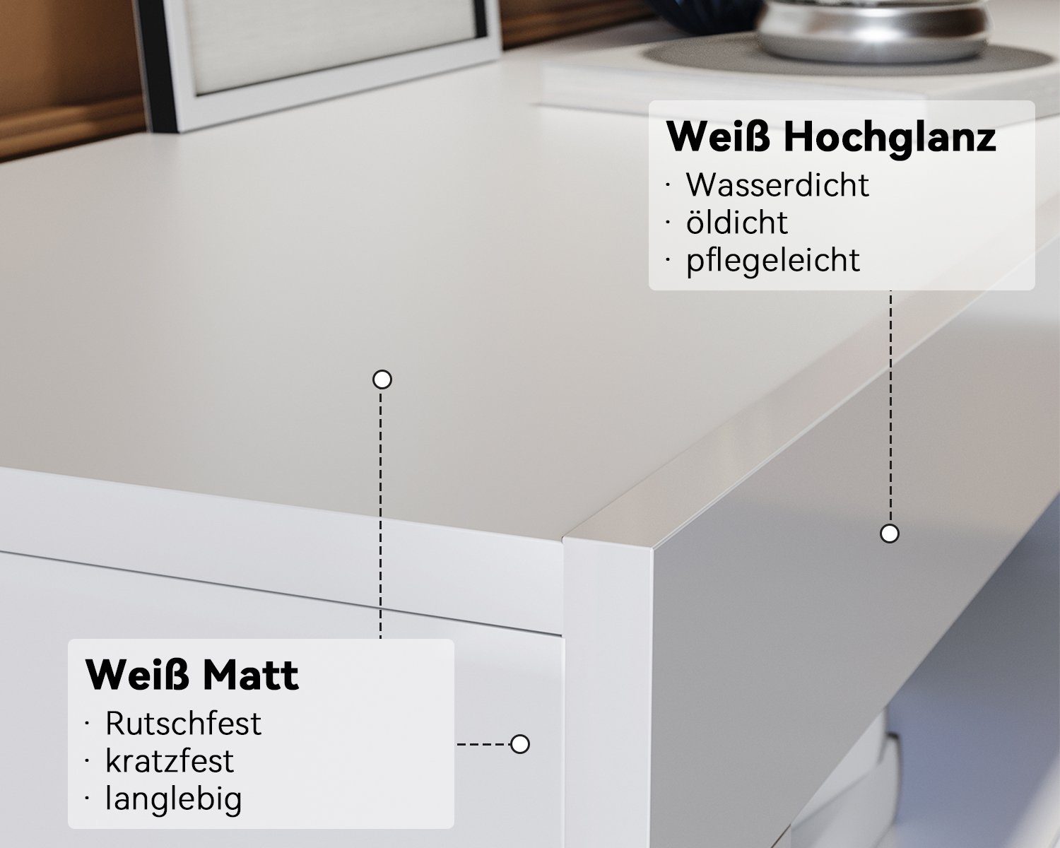 SONNI Kommode Sideboard Weiß Hochglanz mit LED Beleuchtung, Kommodenschrank Sideboard für Küche und Esszimmer, Wohnzimmer