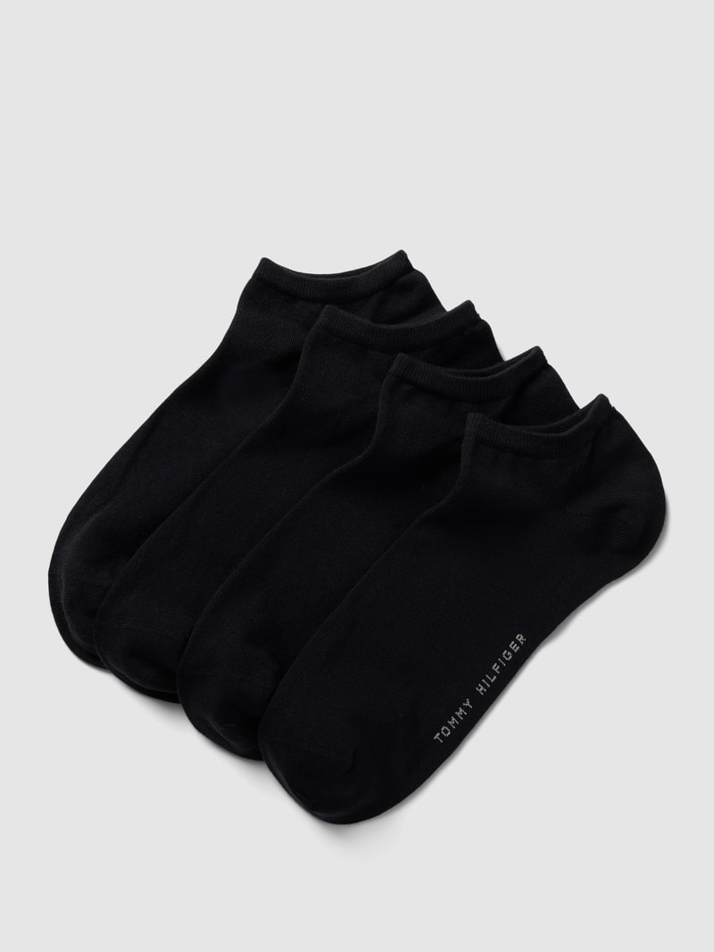 Sneakersocken mit Rippenbündchen im 4er-Pack in schwarz