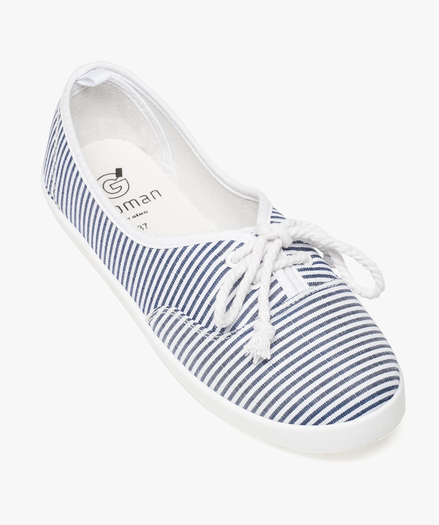 Baskets femme fines en toile avec lacets cordelette raye | GEMO