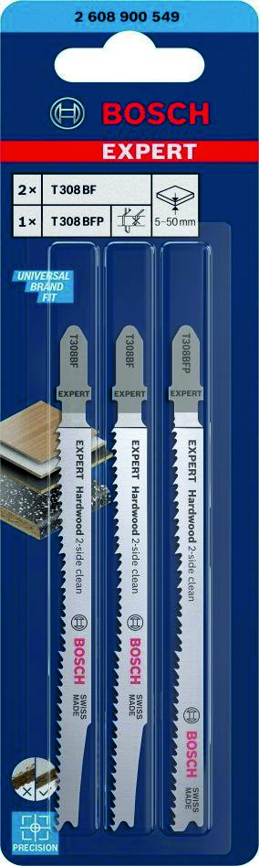 Bosch Blue Accessories 2608900549 Eksperta divu daļu figūrzāģa asmeņu komplekts “Hardwood 2-side clean” T308BF/BFP