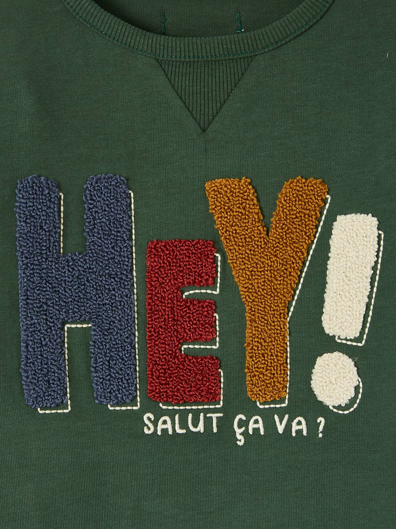 Tee-shirt effet sweat message en bouclettes garçon vert forêt