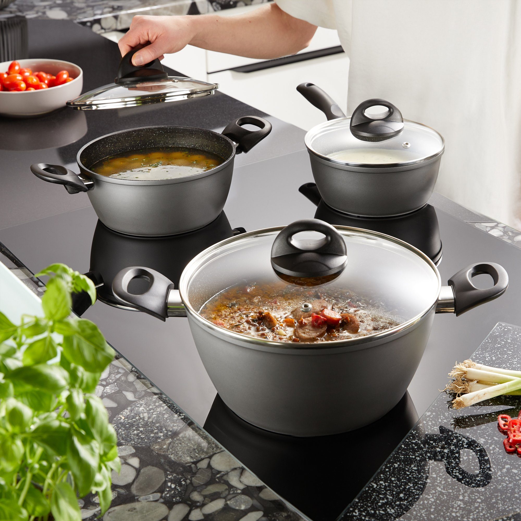 STONELINE Topf-Set CERAMIC, Aluminium (Set, 6-tlg), Induktion