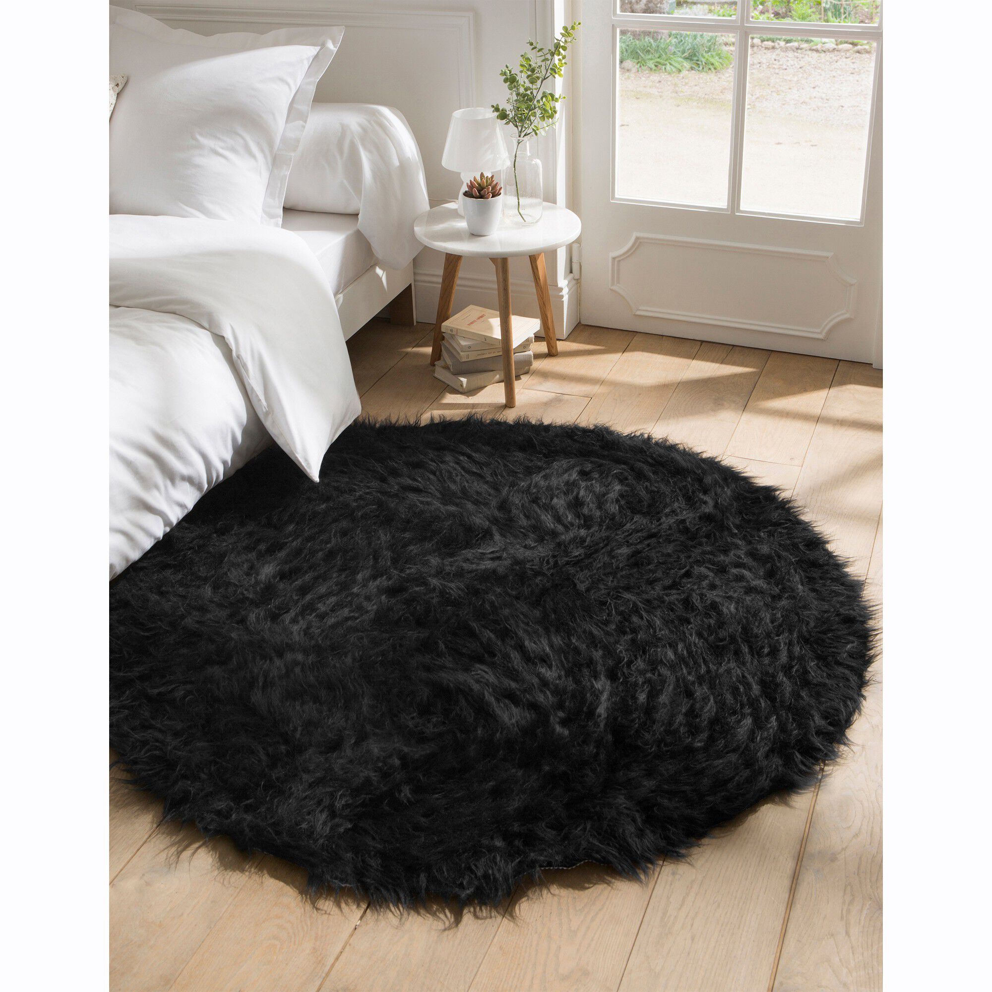 Tapis rond poils longs