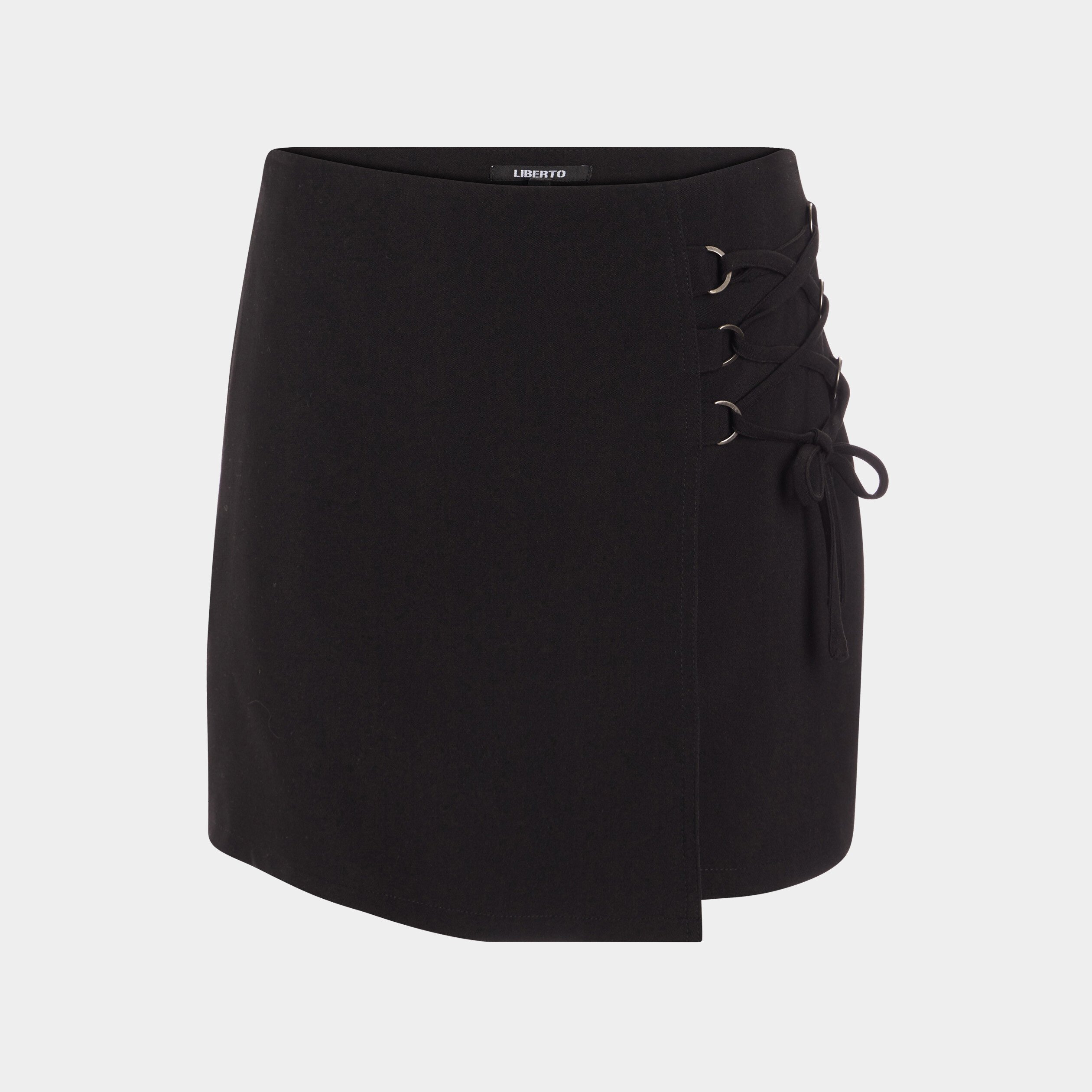 Jupe portefeuille avec laçage denim noir femme | La Halle
