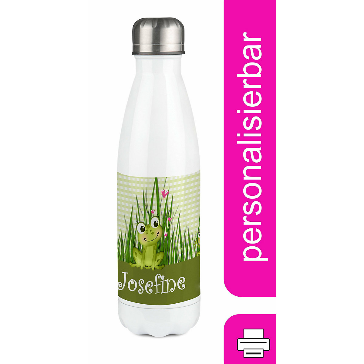 Edelstahl Kinder Thermoflasche / Trinkflasche bunt Frosch-Graß-Karo Spülmaschinenfest, Auslaufsicher, Bruchfest, Doppelwandig, Für Heißgetränke geeignet, Mit Deckel, Isoliert