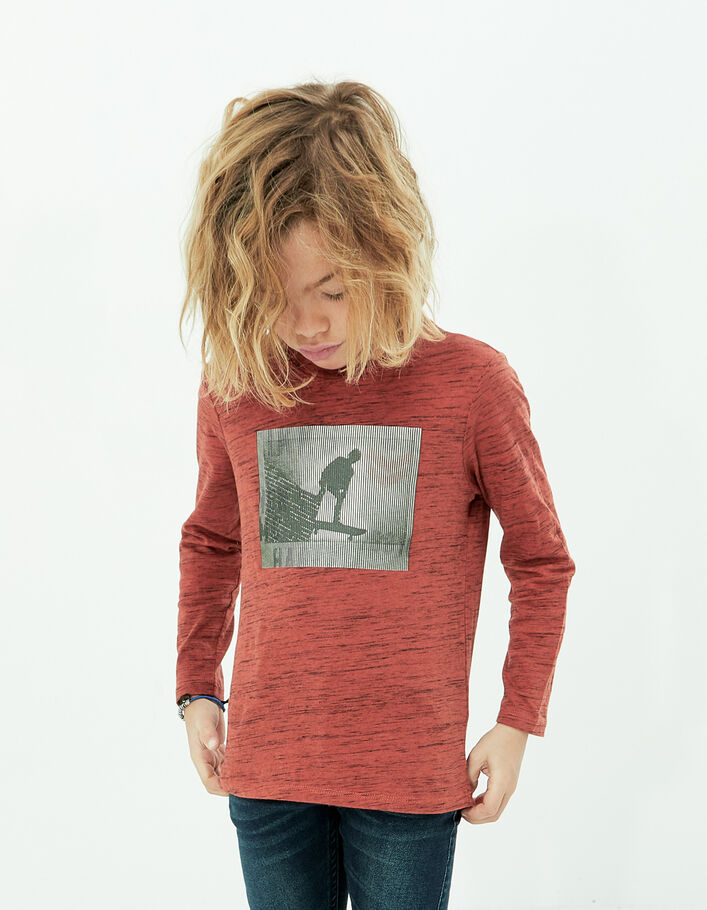 T-shirt rouge visuel lenticulaire skateur gomme garçon