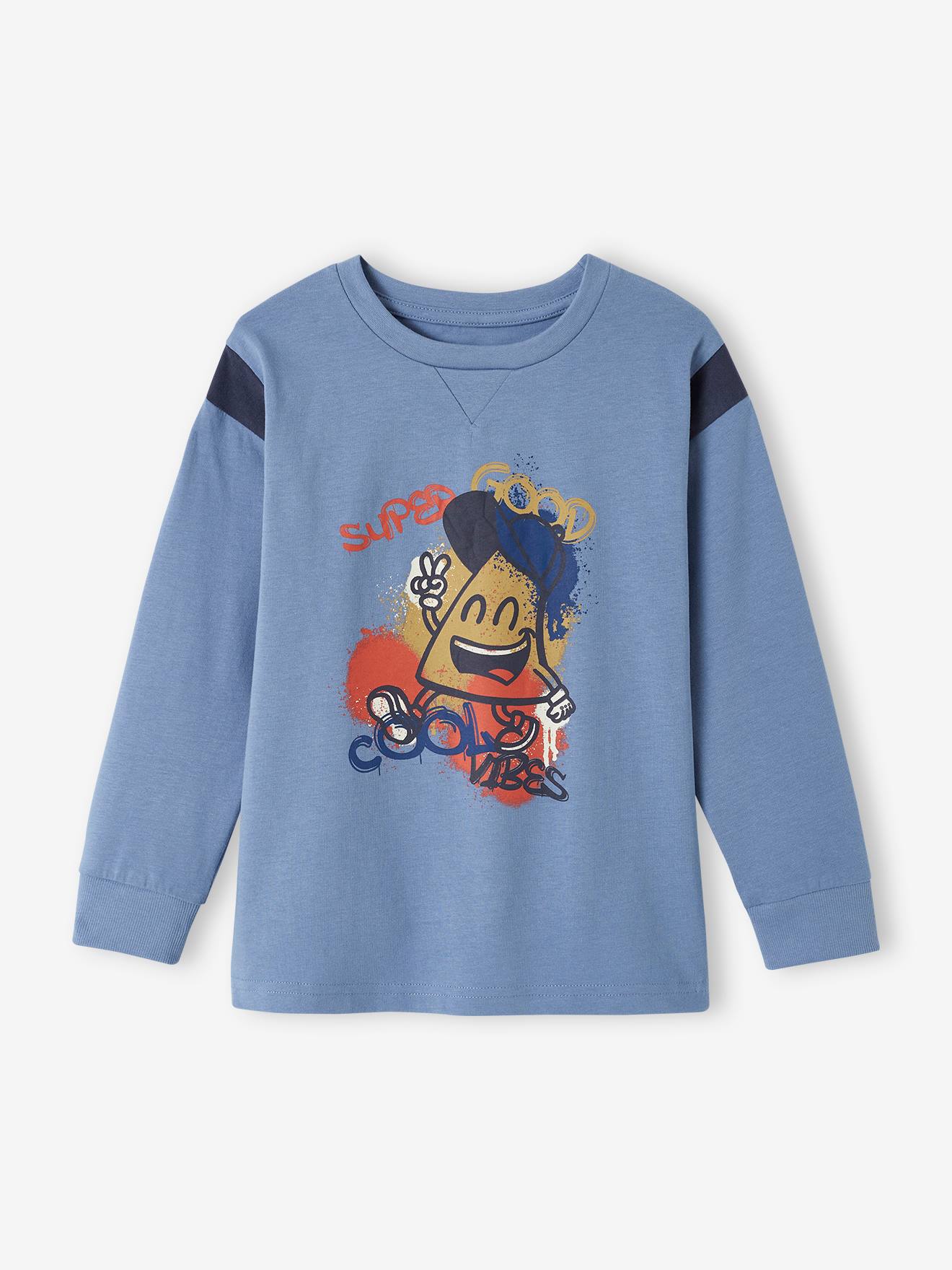 Vertbaudet Jungen Shirt, Graffiti-Print - blau chambray