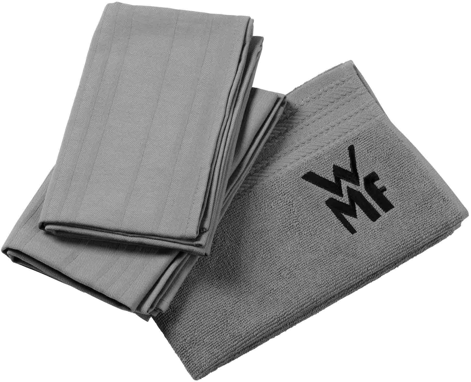WMF Geschirrtuch, (Set, 3-tlg), 100% Baumwolle, mit aufgesticktem Logo