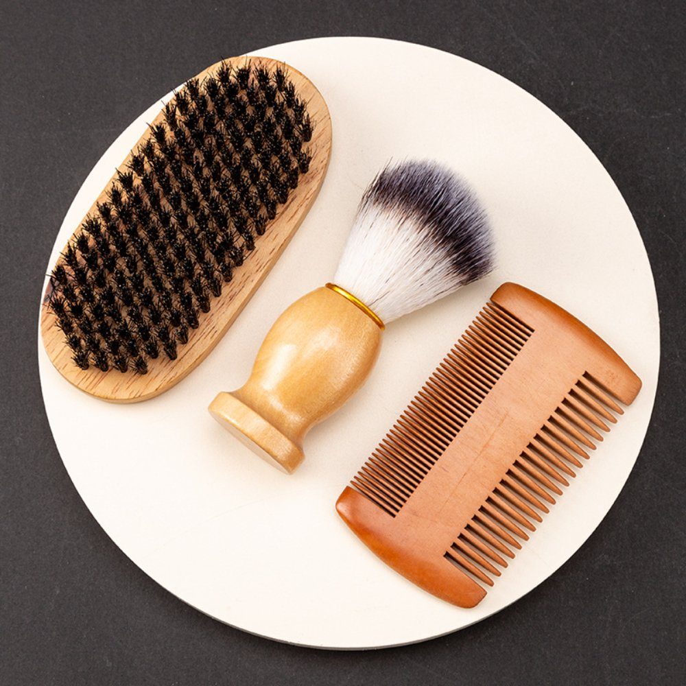 Yunnker Bartpflege-Set Bartkamm & Bartbürste Set Für Männer, 5-tlg., Bartbürste mit Wildschweinborsten und Comb Set