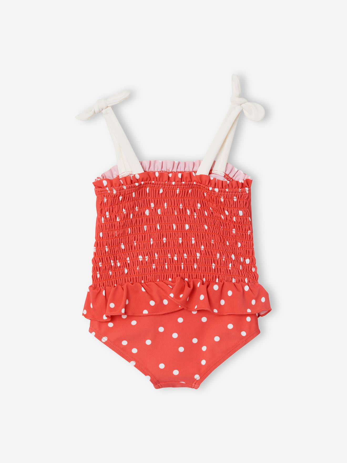 Maillot de bain 1 pièce bébé fille imprimé pois rose corail imprimé