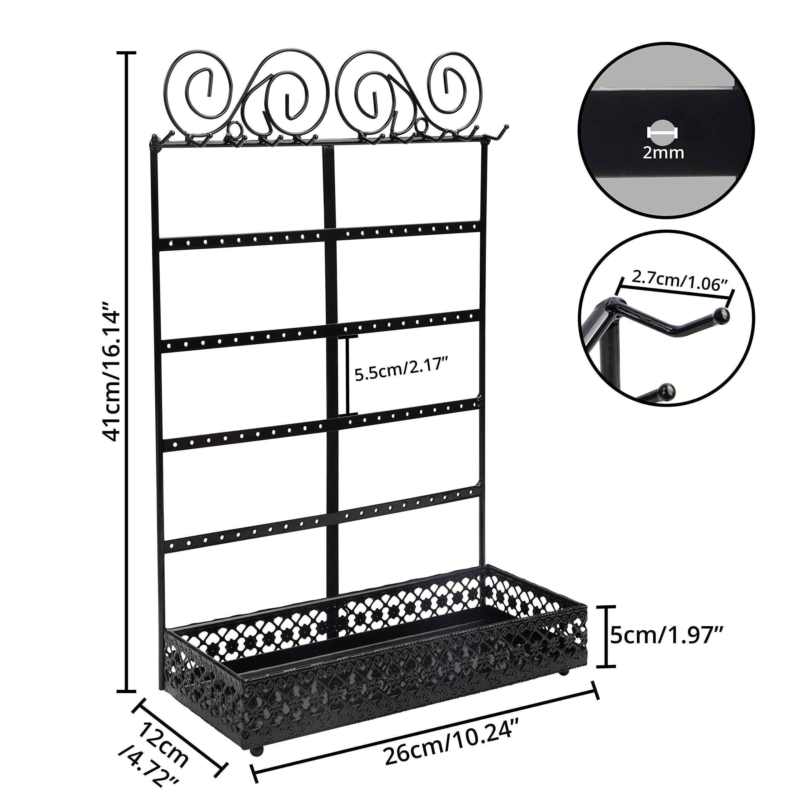 Belle Vous Schmuckständer Jewelry Stand with 80 Holes, 10 Hooks, 5 Rows, Schmuckständer mit Fachboden für 80 Löcher, 10 Haken und 5 Reihen