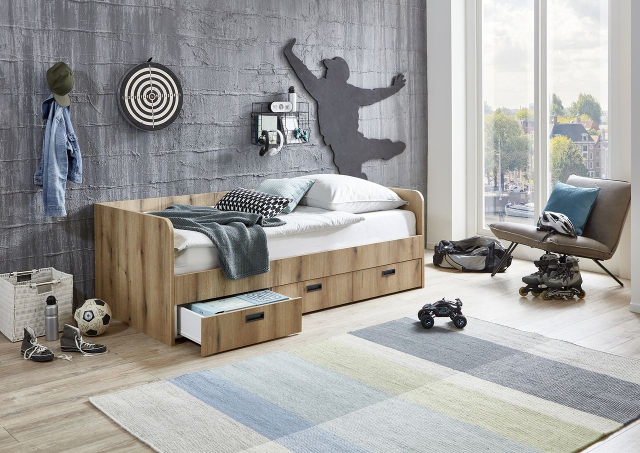 Relita Funktionsbett Bianca 90/180 x 200 cm ausziehbar, 3 Schubladen, Ausf. Eiche Artisan Dekor
