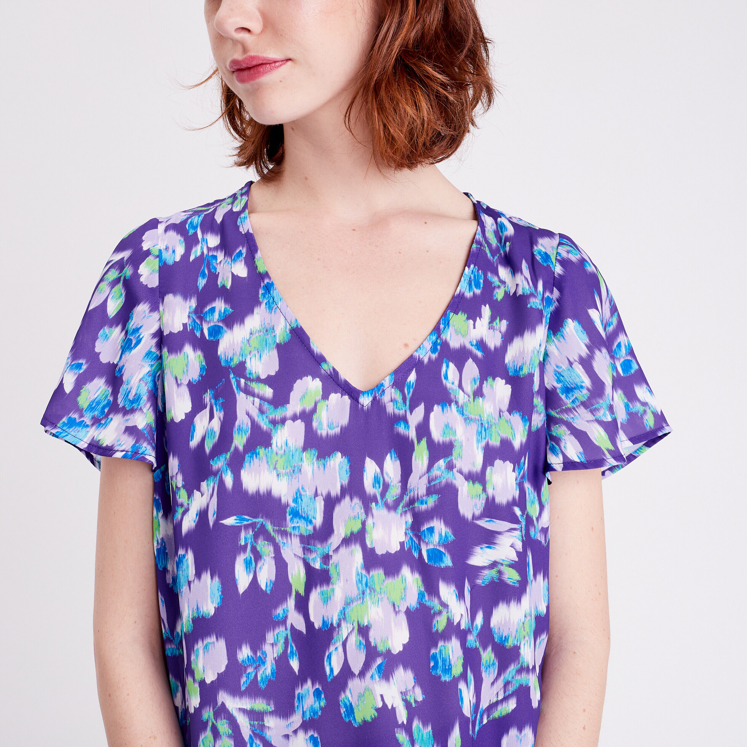 Blouse manches courtes imprimé violet femme | Cache Cache