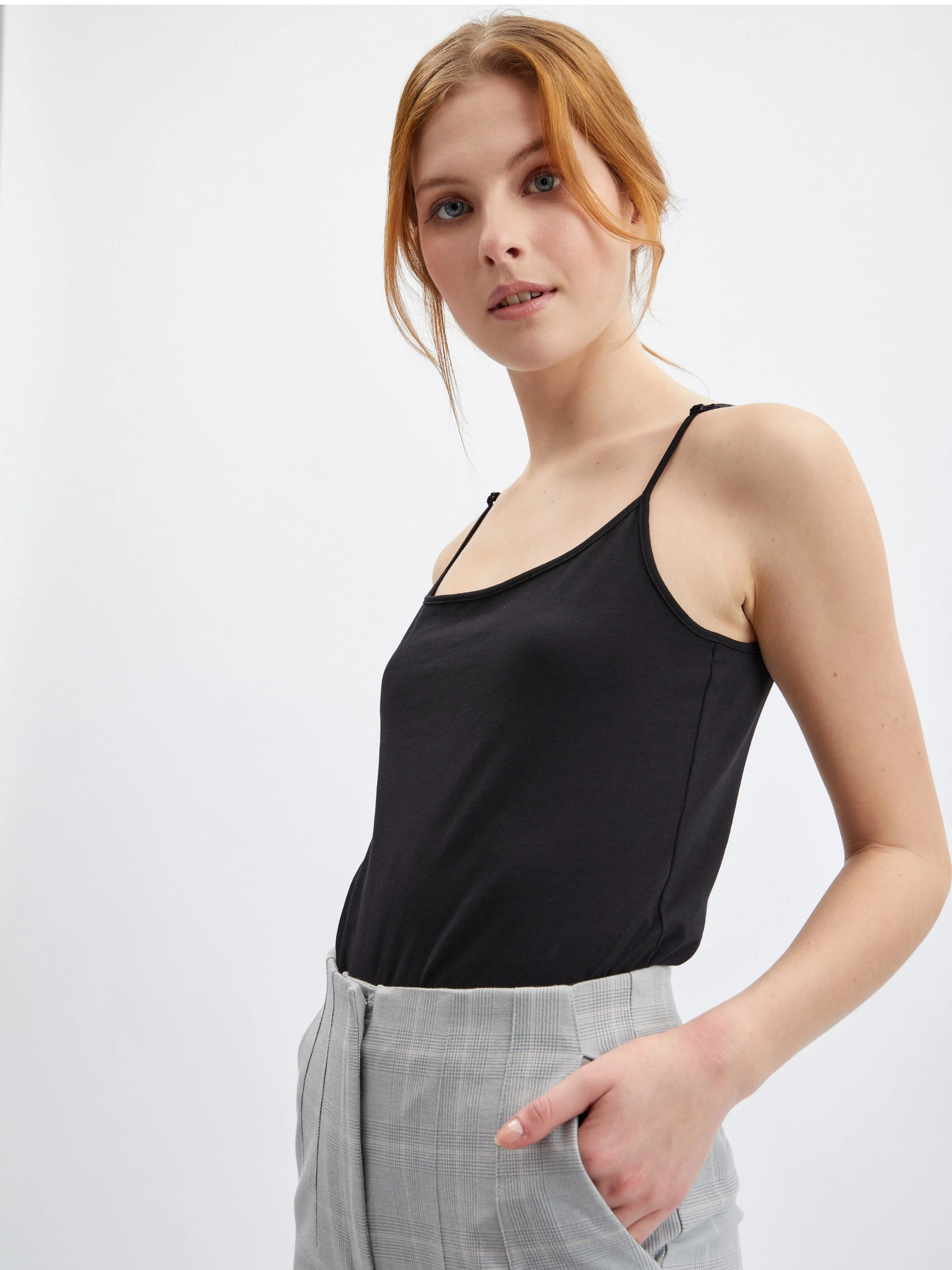 Hellgraue karierte Damenhose straight fit ORSAY