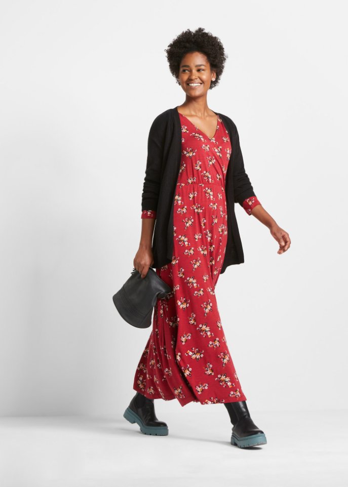 Bedrucktes Maxikleid, langarm