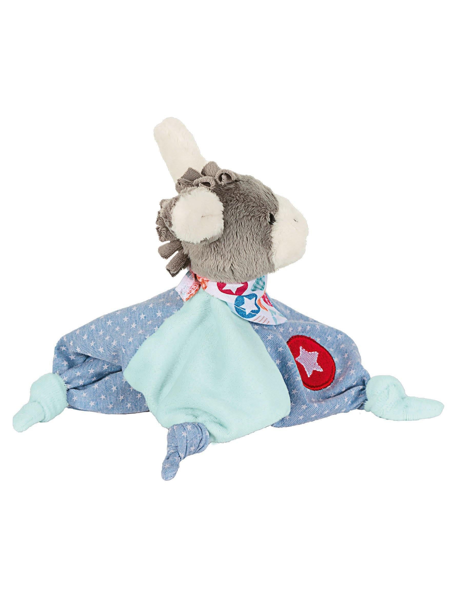 Schmusetuch Esel Emmi in Blau und Türkis, 26 cm